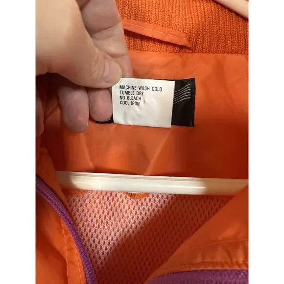 Vintage 90s Golden Bear Windbreaker Jacket Neon Orange Nylon Purple Accents S - Picture 7 of 11